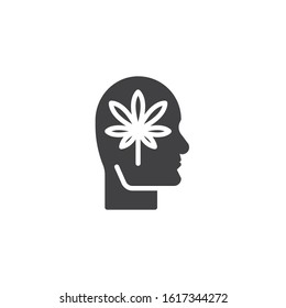 Marijuana head vector icon. filled flat sign for mobile concept and web design. Human head with cannabis leaf glyph icon. Symbol, logo illustration. Vector graphics