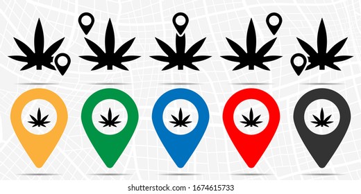 Icono de marihuana en juego de localizaciones. Glifo simple, elemento de ilustración plana de iconos temáticos de marihuana