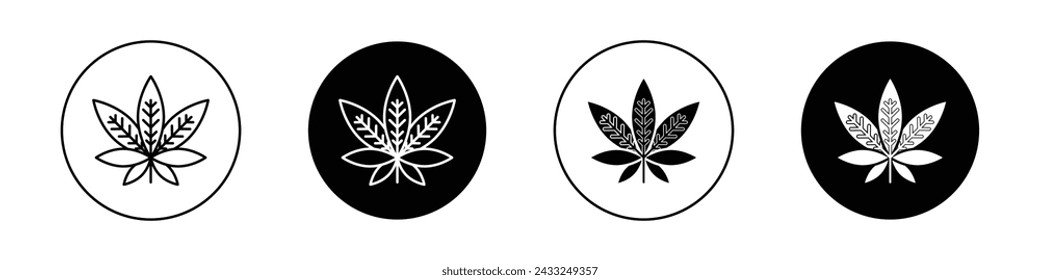 Marihuana Icon Set. Blatt Cannabis und Hanf Vektor-Symbol in einem schwarz gefüllten und umrissenen Stil. In: Herbal Essence Sign.