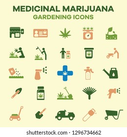 Marijuana icon set. Vector floral background. Flat medical marijuana gardening icon.