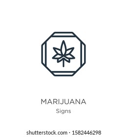 Marijuana icon. Thin linear marijuana outline icon isolated on white background from signs collection. Line vector sign, symbol for web and mobile