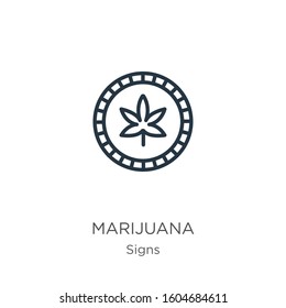 Marijuana icon. Thin linear marijuana outline icon isolated on white background from signs collection. Line vector sign, symbol for web and mobile