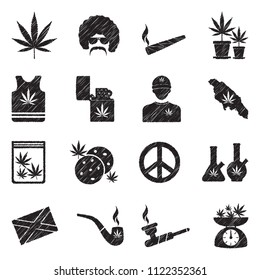 Marijuana Icons. Black Scribble Design. Vector Illustration.