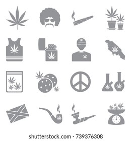 Marijuana Icons. Gray Flat Design. Vector Illustration. 