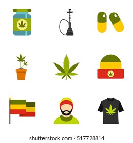 Marijuana icons set. Flat illustration of 9 marijuana vector icons for web