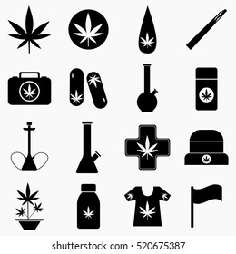 Marijuana icons set. Simple illustration of 16 marijuana vector icons for web