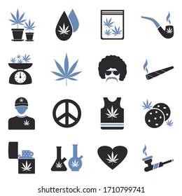 Marijuana-Symbole. Zwei Tone Flat Design. Vektorillustration Illustration.