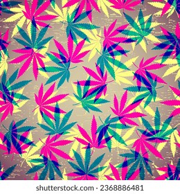 Marijuana inspirierte Design. Reggae Hintergrund mit Cannabisblättern. Geometrischer Risograph-Stil der Vintage.