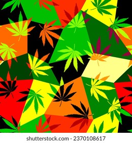 Diseño inspirado en la marihuana. Fondo de reggae con hojas de cannabis. Patrón sin mar de cannabis.