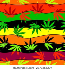 Marijuana inspired design. Reggae background with cannabis leaves. Cannabis Seamless Pattern.