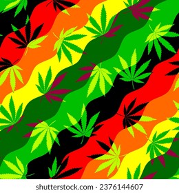 Marijuana inspired design. Reggae background with cannabis leaves. Cannabis Seamless Pattern.