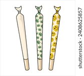 Marijuana joint isolated on white background. Spliff, smoking drug cigarette. Vector illustration. Joint with marijuana print.