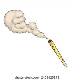 Marijuana-Gelenk einzeln auf weißem Hintergrund. Spliff, Rauchen Drogen Zigarette. Vektorgrafik. Gemeinsam mit Emoji Print. Bearbeitbarer Strich.