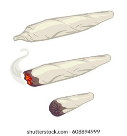 Marijuana joint, spliff, smoking drug cigarette vector illustration. Cigarette with drug, marijuana cigarette rolled