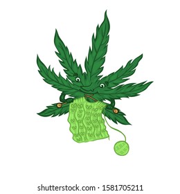 Marijuana knitting isolated on a white background. Vector graphics.