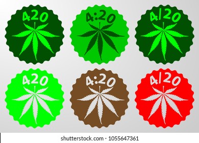 Marijuana leaf - 420, 4:20, 4/20 text green, brown  and red vector illustration, International day for cannabis, April 20,