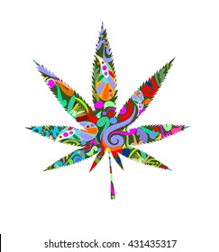 Marijuana leaf with abstract pattern isolated on white background