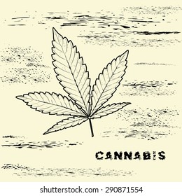 Marijuana leaf in abstract style and word Cannabis