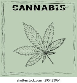 Marijuana leaf in abstract style and word Cannabis