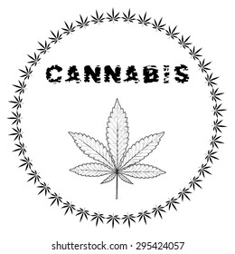 Marijuana leaf in abstract style and word Cannabis