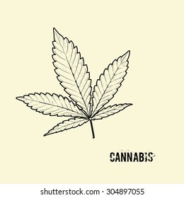 Marijuana leaf in abstract style and word Cannabis
