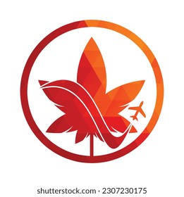 Marijuana leaf and air plane Vector logo combination. Hemp and airplane symbol or icon.