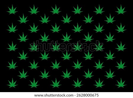 Marijuana leaf background wallpaper vector silhouette illustration isolated on black background. Natural ganja texture, relax plant from Jamaica textile shameless. Medical plant for relaxation banner.