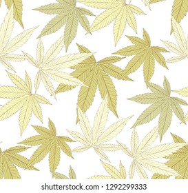 Marijuana Leaf and black drawing marijuana seamless pattern. Cannabis marijuana hemp leaf in white color Vector Illustration background.