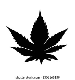 Marijuana leaf black silhouette. Cannabinoid. Hemp for the treatment of marijuana oil. Cannabis. Vector illustration on isolated background.