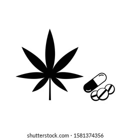 marijuana leaf, Capsule, and Pills Icon