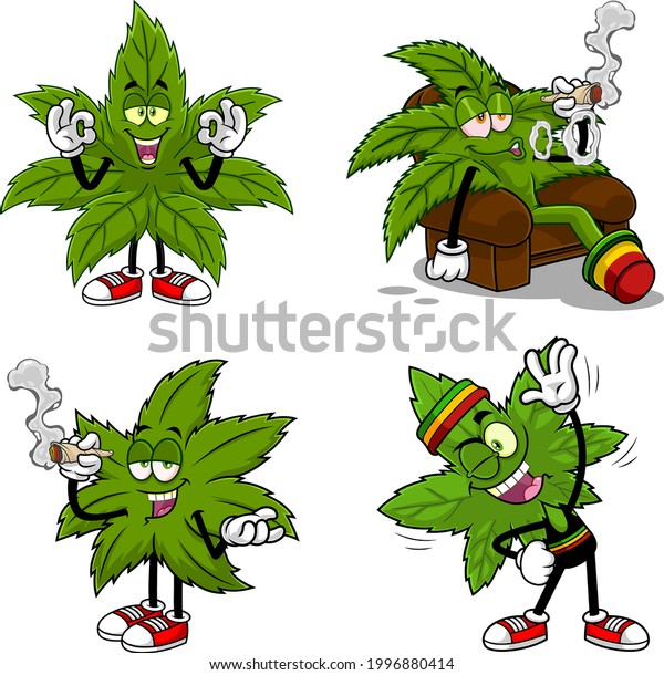 Marijuana Leaf Cartoon Characters Vector Collection Stock Vector ...