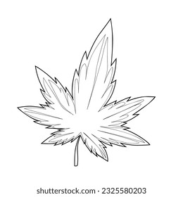 Hojas de marihuana. Colores. Borde negro sobre fondo blanco.