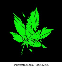 Marijuana leaf cut to pieces in abstract style