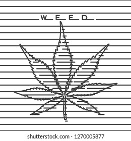 Marijuana Leaf Digital Woodcut Style Icon Made with Repeating Horizontal Lines with Weed Logo Lettering as Decorative Print Template - Black on White Background - Vector Signs Graphic Design