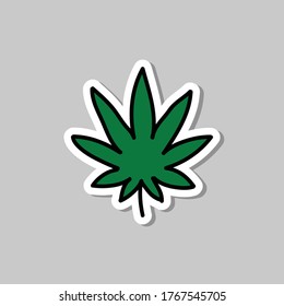 pegatina de ícono de doodle de hoja de marihuana, ilustración vectorial