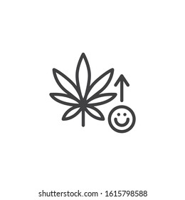 Marijuana leaf and ecstasy line icon. linear style sign for mobile concept and web design. Cannabis drug outline vector icon. Symbol, logo illustration. Vector graphics