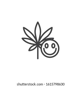 Marijuana leaf and ecstasy pill line icon. linear style sign for mobile concept and web design. Medical cannabis and lsd drug outline vector icon. Symbol, logo illustration. Vector graphics