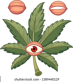 Marijuana leaf with eye ready for animation. Vector illustration with simple gradients. Some elements on separate layers.  