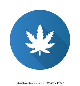 Marijuana leaf flat design long shadow glyph icon. Cannabis, ganja. Vector silhouette illustration