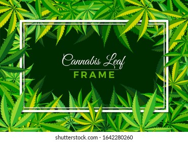 Сannabis or marijuana leaf frame. hemp for advertisement of medical services, packaging or printed materials. flat style icon. vector illustration