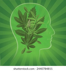 Marihuana Blatt Grafiken auf dem Gehirn