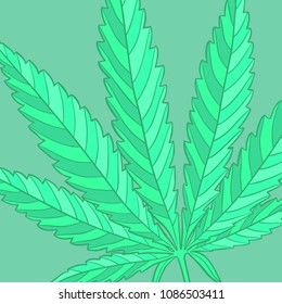 Marijuana leaf green background. Hand drawn narcotic cannabis backdrop. Hemp vector illustration wallpaper