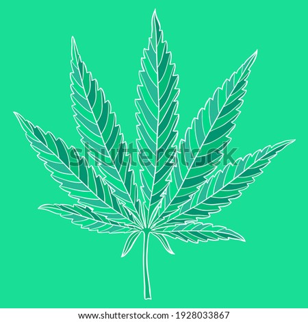 Marijuana leaf. Hand drawn narcotic cannabis design element. Hemp vector illustration isolated over green.