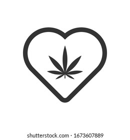 Marijuana leaf in heart icon isolated on white background. Medical marijuana symbol modern, simple, vector, icon for website design, mobile app, ui. Vector Illustration