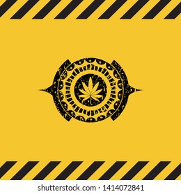 marijuana leaf icon black grunge emblem with yellow background. Vector Illustration. Detailed.