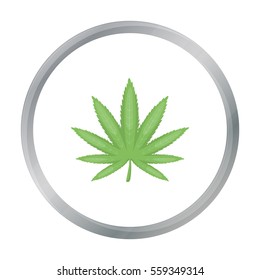 Marijuana leaf icon in cartoon style isolated on white background. Drugs symbol stock vector illustration.