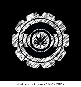 marijuana leaf icon drawn chalk emblem, retro style, chalk or chalkboard texture