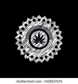 marijuana leaf icon drawn with chalkboard texture