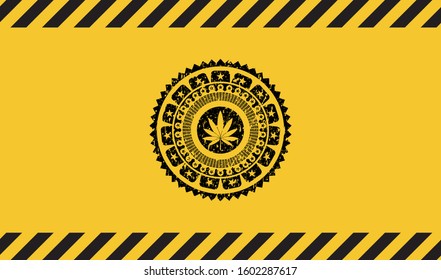 marijuana leaf icon grunge warning sign emblem. Vector Illustration. Detailed.