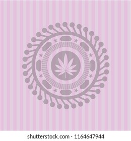 marijuana leaf icon inside badge with pink background